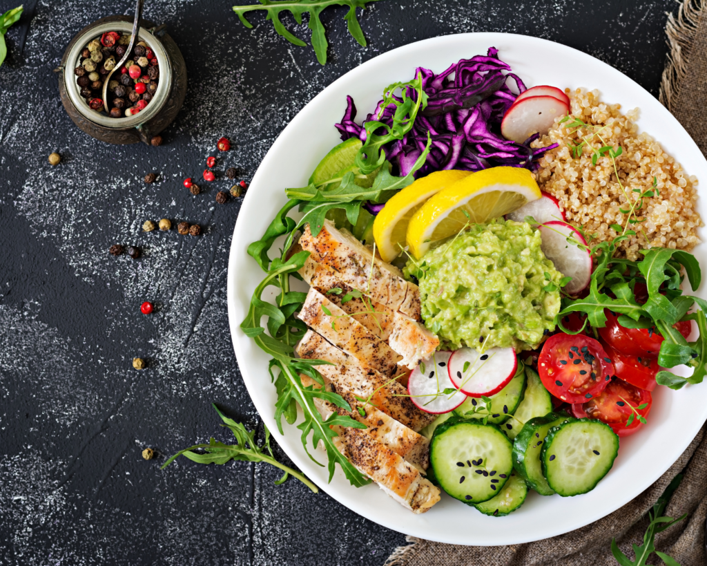 a plate of colourful healthy food